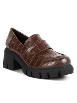 London Rag - Brown Chunky Block Heel Loafers