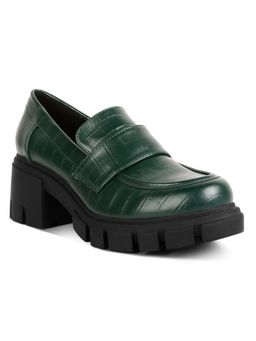 London Rag - Green Chunky Block Heel Loafers