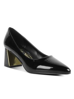 London Rag - Black Metallic Accent Block Heel Pumps