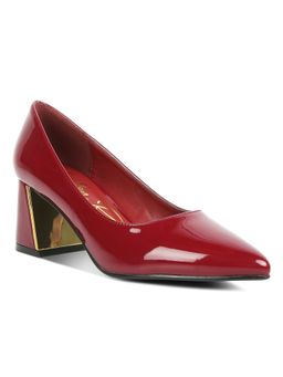 London Rag - Burgundy Metallic Accent Block Heel Pumps