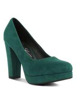 London Rag - Green Delia Suede Block Heel Pumps
