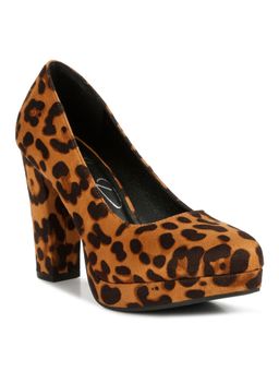 London Rag - Brown Delia Suede Block Heel Pumps