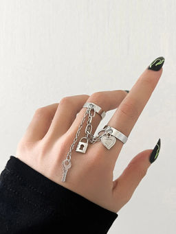 Jewels Galaxy - Jewellery For Women Silver-Toned Silver Plated Lock-Key inspired Chain Rings