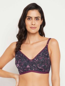 Clovia - Cotton Rich Printed Non-Padded Full Cup Wire Free M-frame Bra - Dark Blue