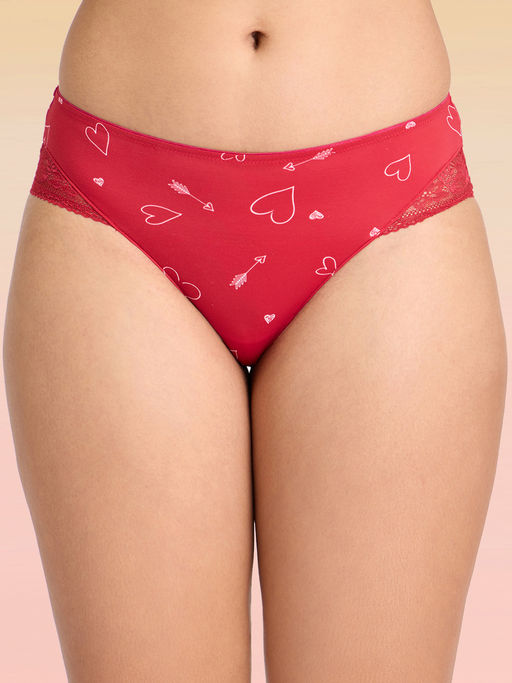 Lola and Mae C.O.A.T Pack of 1 Printed Microfiber Hipster Panty-Maroon LMP1032