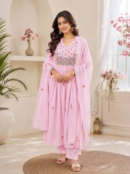 FashionTownie - Pink Anarkali Kurta With Pant And Dupatta