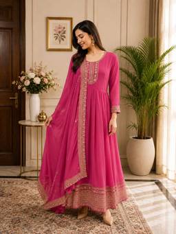 FashionTownie - Gajari Pink Anarkali Kurta With Pant And Dupatta