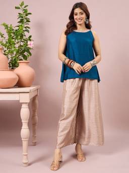 InWeave - Peacock Teal Halter Top Beige Co-ord Set