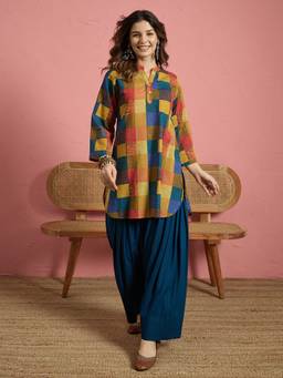 InWeave - Multicolor Madras Check Kurta With Salwar
