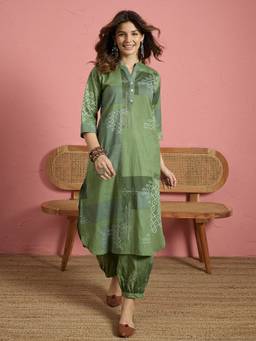 InWeave - Green Geometry Kurta With Salwar
