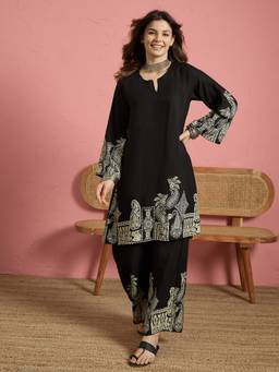 InWeave - Black Paisley Border Long Sleeve Co-Ord Set