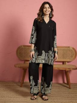 InWeave - Black Solid Border Button Co-Ord Set