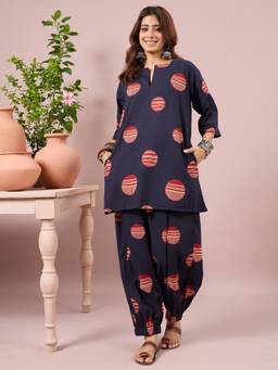 InWeave - Navy Blue Ball Short Round Co-Ord Set
