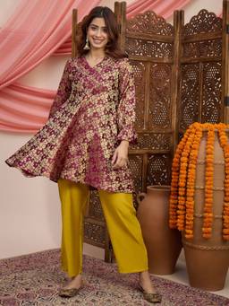 InWeave - Wine Jacquard Peplum Co-Ord Set
