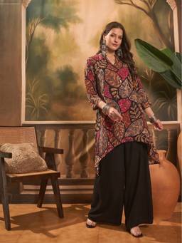 InWeave - Multicolor Leaf Mandarin Kurta With Palazzo