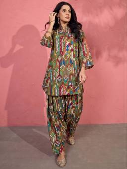 InWeave - Olive Geometric Co-Ord Set