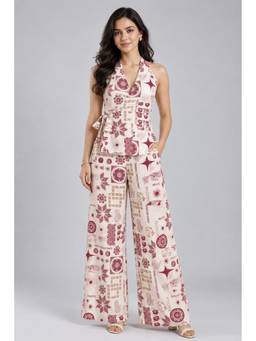 KEVORA APPARELS - Off White Women's Printed Halter Neck Wrap Co-Ord Set