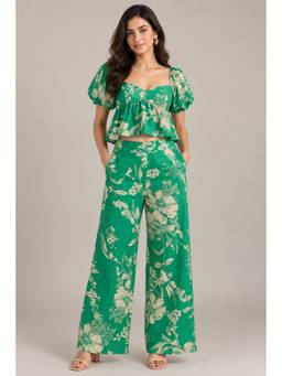 KEVORA APPARELS - Green Women's Printed Sweetheart Neck Peplum Co-Ord Set