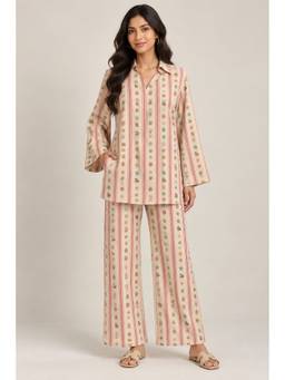 KEVORA APPARELS - Beige Women's Printed Collared Co-Ord Set