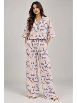 KEVORA APPARELS - Maroon Women's Printed Collared Button-Front Crop Co-Ord Set