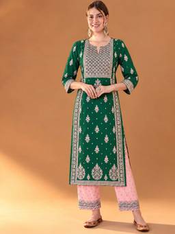 TULSATTVA - Green Women Printed Regular Kurta With Palazzo