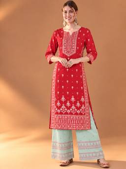 TULSATTVA - Maroon Women Printed Regular Kurta With Palazzo