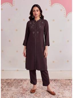 Lakshita - Nyra Classic Brown Embroidered Kurta With Pant