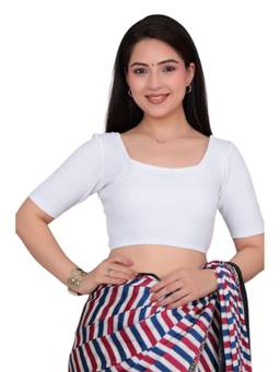 MLADA - Women Square Neck Stretchable Solid Cotton White Stitched Blouse