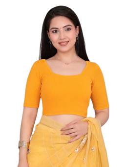 MLADA - Women Square Neck Stretchable Solid Cotton Mustard Stitched Blouse