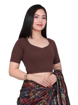 MLADA - Women Sweetheart Neck Half Sleeves Solid Cotton Brown Stitched Blouse