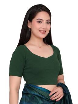 MLADA - Women Sweetheart Neck Half Sleeves Solid Cotton Green Stitched Blouse