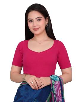 MLADA - Women Sweetheart Neck Half Sleeves Solid Cotton Pink Stitched Blouse