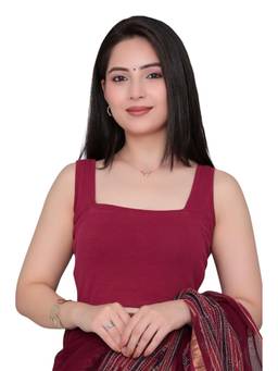 MLADA - Women Square Neck Sleeveless Solid Cotton Red Stitched Blouse