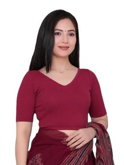MLADA - Women Pointed V-Neck Relaxed Fit Cotton Ethnic Red Stitched Blouse