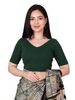 MLADA - Women Pointed V-Neck Relaxed Fit Cotton Ethnic Green Stitched Blouse