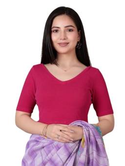 MLADA - Women Pointed V-Neck Relaxed Fit Cotton Ethnic Pink Stitched Blouse