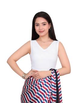 MLADA - Women V-Neck Sleeveless Solid Cotton White Stitched Blouse