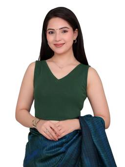 MLADA - Women V-Neck Sleeveless Solid Cotton Green Stitched Blouse