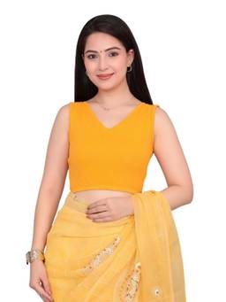 MLADA - Women V-Neck Sleeveless Solid Cotton Mustard Stitched Blouse