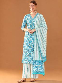 TULSATTVA - Blue Women Printed Regular Kurta With Pant And Dupatta
