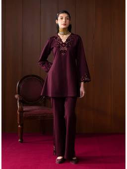 Lakshita - Arisha Wine Embroidered Co-Ord Set