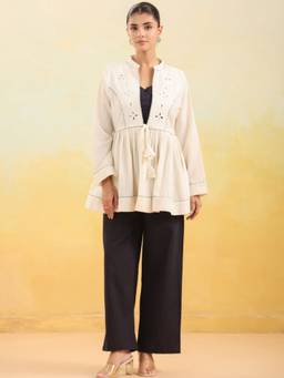 Zolo Label - Women Off White Embroidered Peplum Co-Ord Set