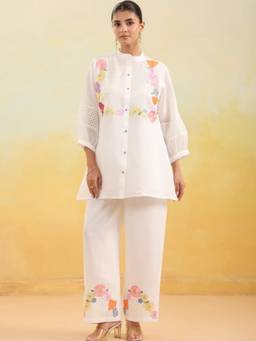 Zolo Label - Women White Floral Embroidered Co-Ord Set
