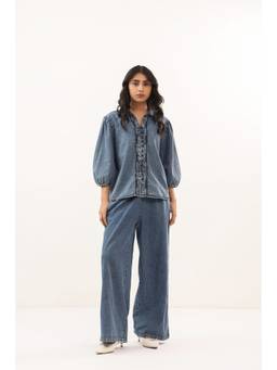 Zolo Label - Indigo Washed Button-Down Casual Denim Co-Ord Set