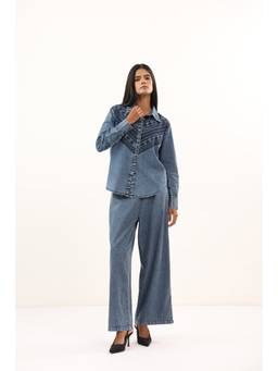 Zolo Label - Vintage Blue Embroidered Relaxed Fit Co-Ord Set