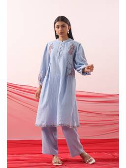 Zolo Label - Powder Blue Floral Embroidered Co-Ord Set