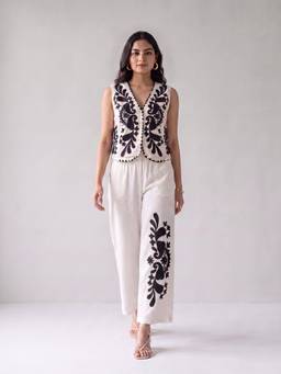 Zolo Label - White Monochrome Waistcoat Wide-Leg Co-Ord Set
