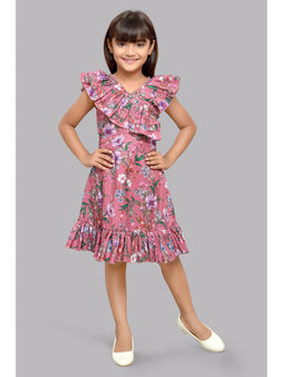 Pink Chick - Pink Ruffle V Neck Floral Dress