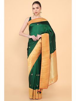 Soch - Women Green Silk Woven Saree with Unstitched Blouse