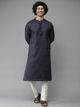 See Designs - Men Blue & Grey-toned Woven Design Kurta With Pyjama (Set of 2)